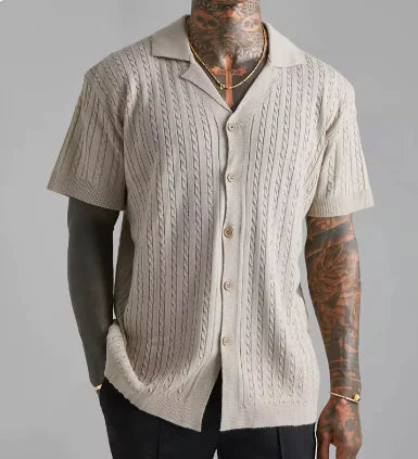 Mens Premium Top Knitted Button Short-sleeved