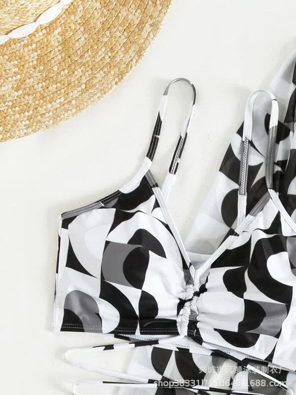 Summer Print Swimsuits Tankini Sets Female Swimwear Push Up For Beach Wear Three-Piece Bathing Suits Pool Women's Swimming Suit