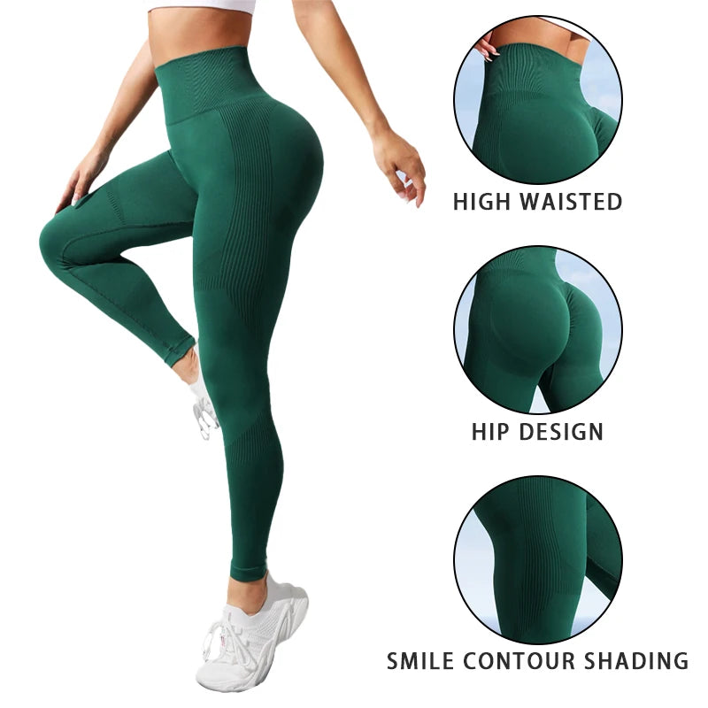 Seamless  Pants With Sexy Lines Lifting Buttocks Sports Tight Pants Women's High Waisted Elastic Fitness Pants Running Yoga Pant