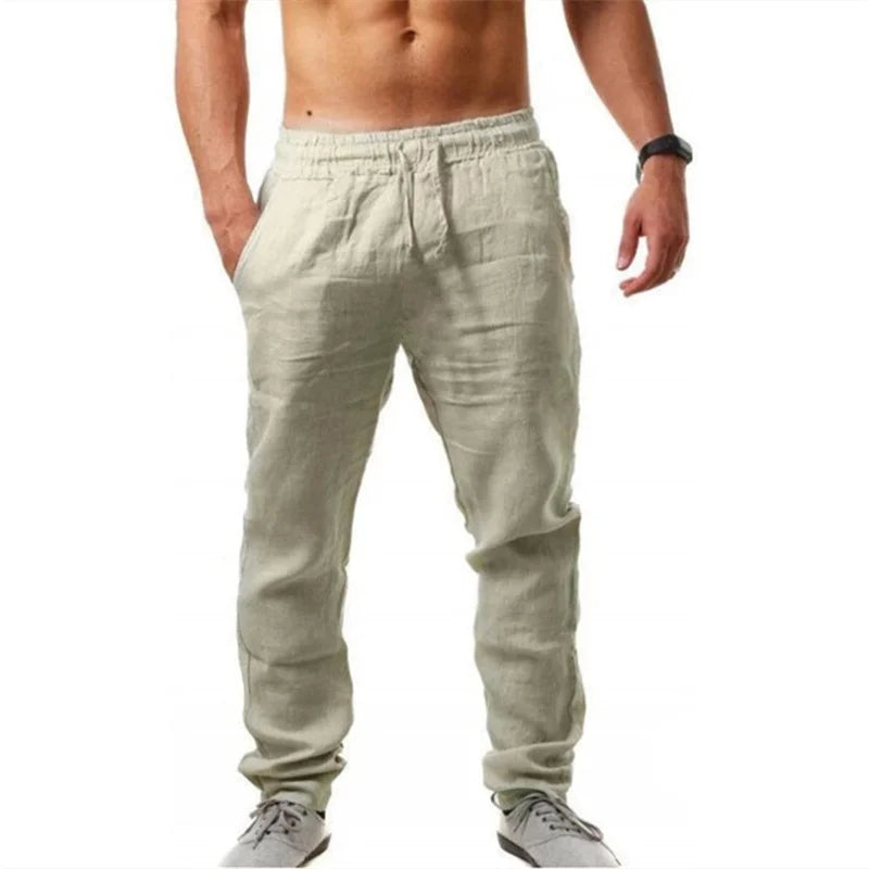 Simple Style Solid Color Cotton Linen Straight Long Pants Youth Male Daily Campus Casual Sports Hip-hop Trousers Men's Clothing