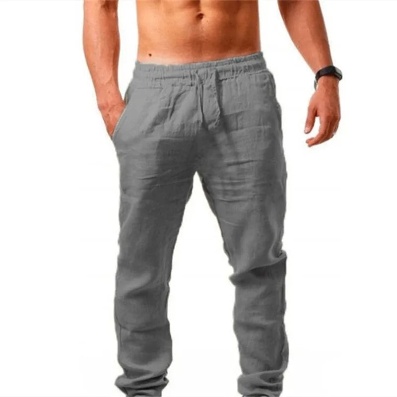 Simple Style Solid Color Cotton Linen Straight Long Pants Youth Male Daily Campus Casual Sports Hip-hop Trousers Men's Clothing