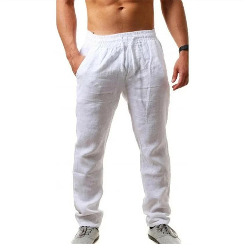 Simple Style Solid Color Cotton Linen Straight Long Pants Youth Male Daily Campus Casual Sports Hip-hop Trousers Men's Clothing