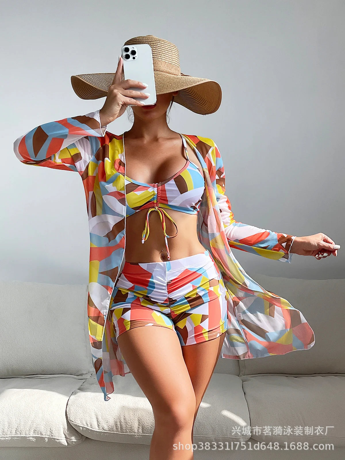 Summer Print Swimsuits Tankini Sets Female Swimwear Push Up For Beach Wear Three-Piece Bathing Suits Pool Women's Swimming Suit