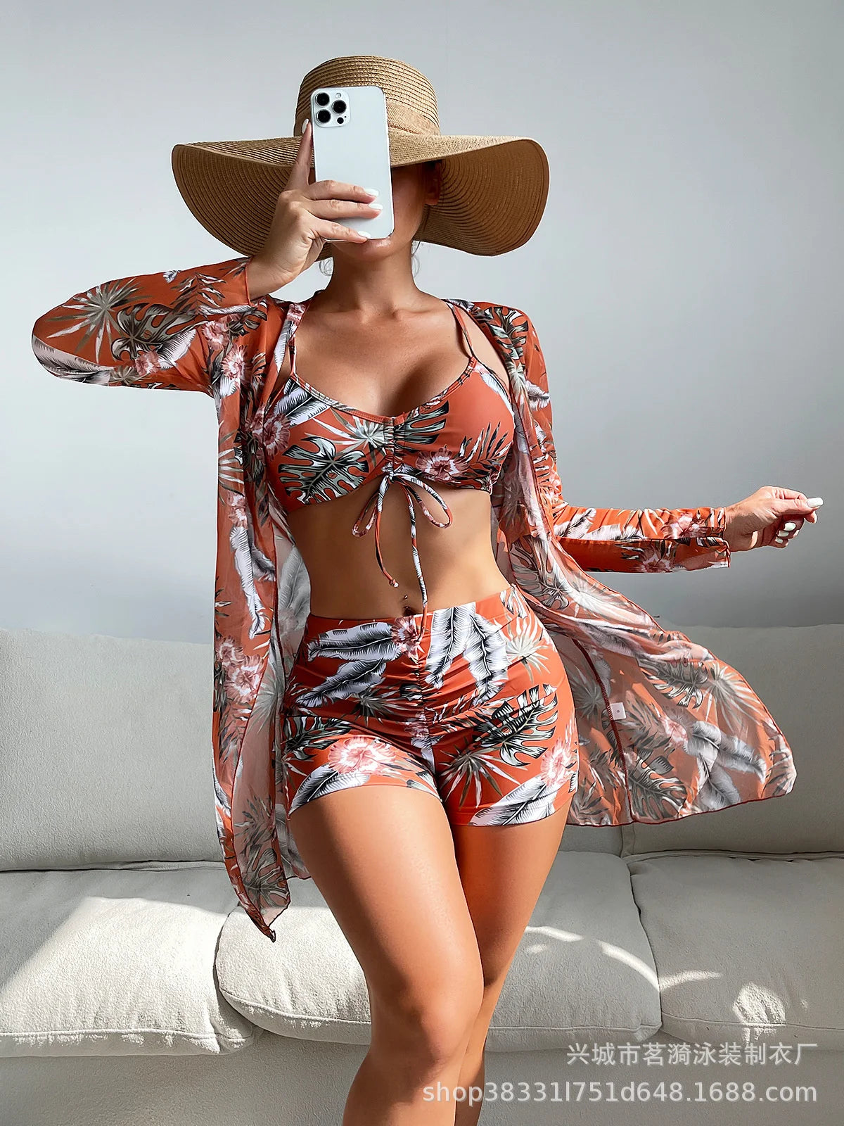 Summer Print Swimsuits Tankini Sets Female Swimwear Push Up For Beach Wear Three-Piece Bathing Suits Pool Women's Swimming Suit