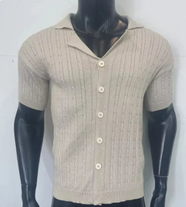 Mens Premium Top Knitted Button Short-sleeved